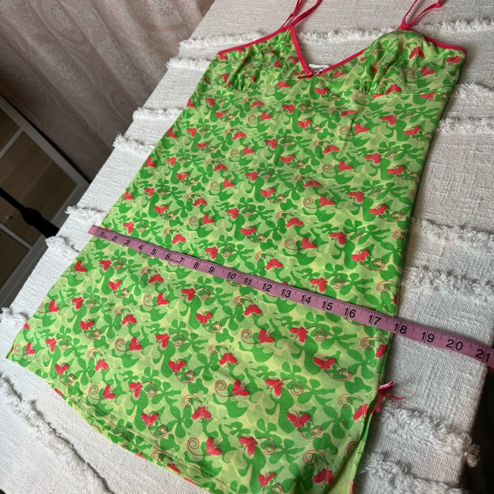 Y2K Popsi Lingerie Cami Green Pink Cami Nightgown Slip Butterflies Size Large - Picture 7 of 10